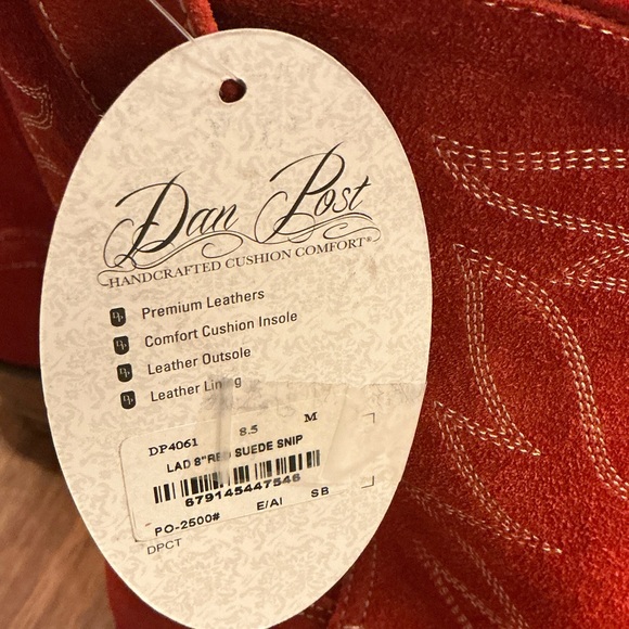 Dan Post Red Suede Snip Toe Boots - Picture 3 of 5